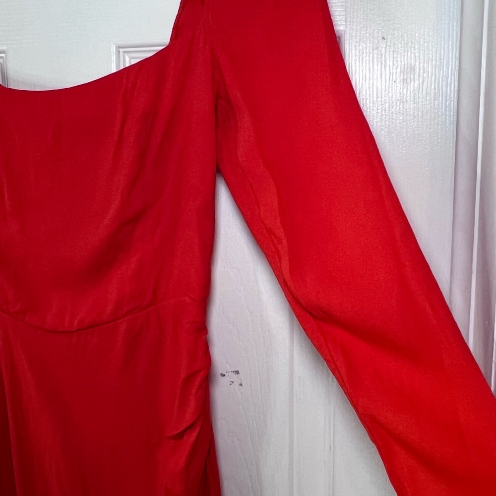 ReformationOrange/Red Long Sleeve Asymmetric Midi Dress Size 2 - Picture 5 of 14